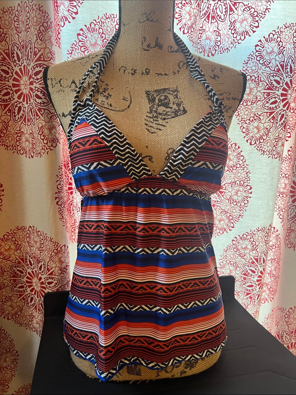 Mossimo Supply Co. Red & Blue Striped Halter Tankini Top